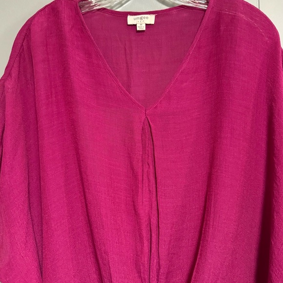 UMGEE Fuchsia Twisted Top Short Dolman Sleeves Loose Sheer Coastal Size Medium - Picture 3 of 8